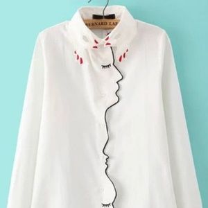 Hands collar white blouse